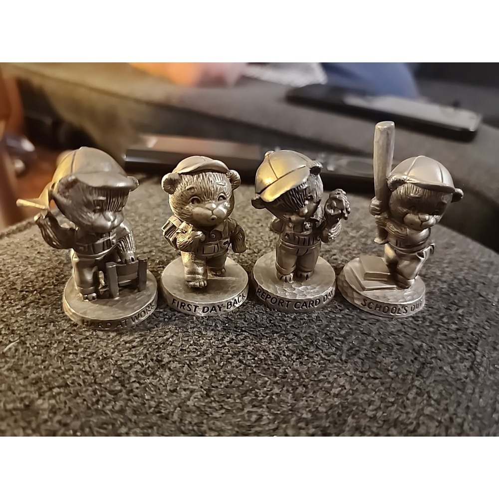 Vtg 1980's Set of 4‎ Avon Fine Pewter School Days Teddy Bear Figurines